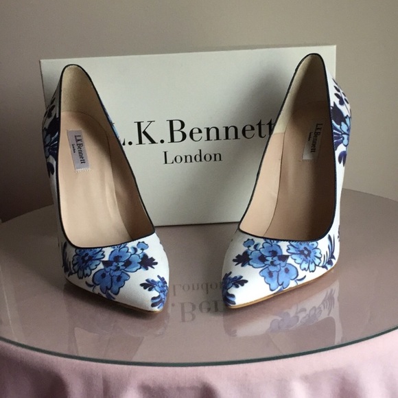LK Bennett Flora Blue & White Floral Pumps - 10 - Picture 2 of 4